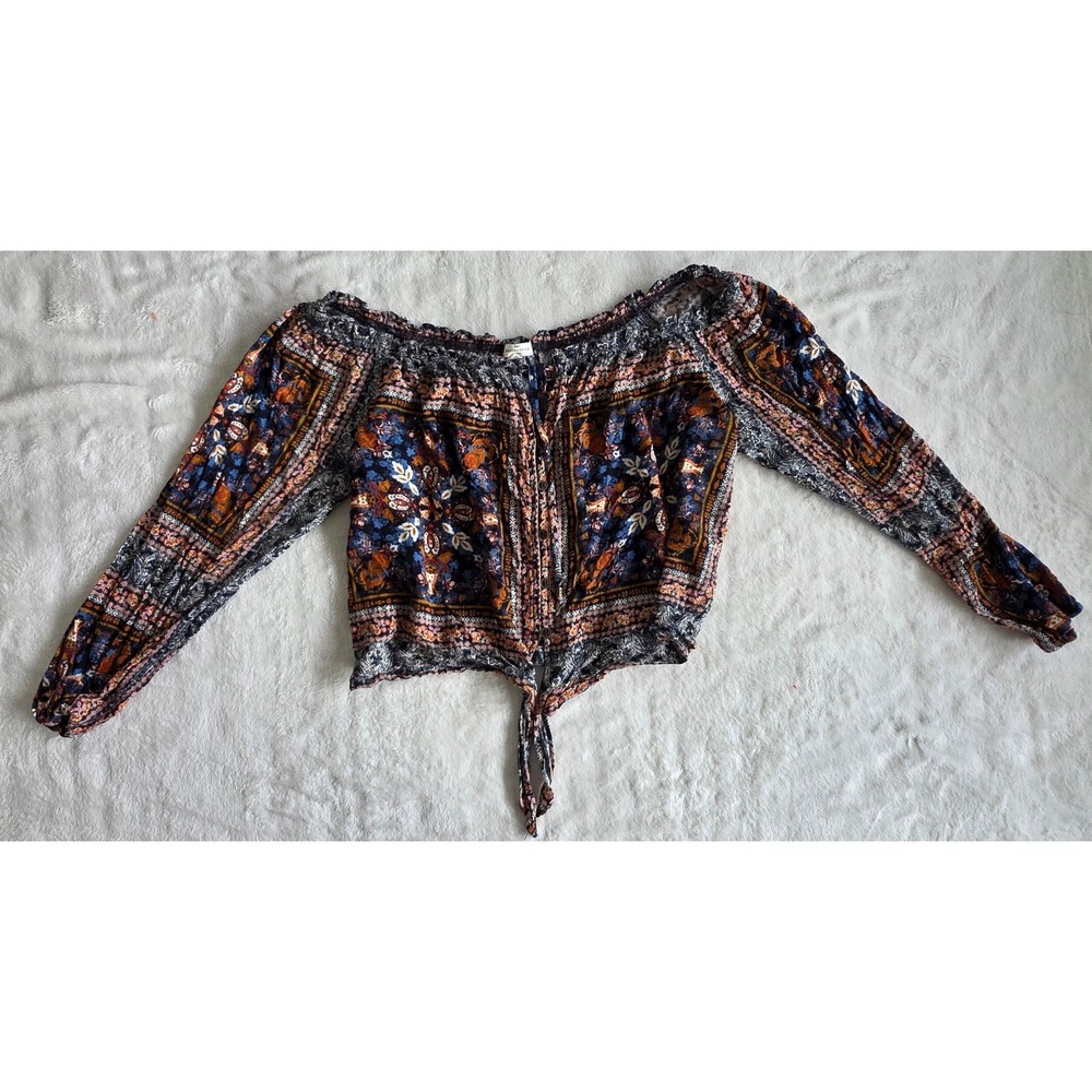 Mason & Belle Bohemian Floral Print Off The‎ Shoulder Cropped Blouse Sz L